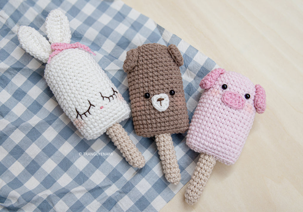 CROCHET ICE-CREAM ANIMALS (BUNNY, BEAR AND PIG)